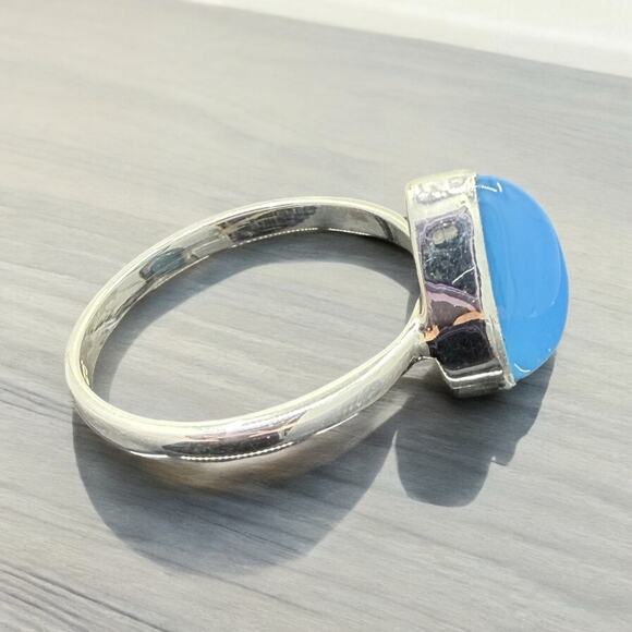 Natural Pear Cut Blue Chalcedony Ring Solid 925 Sterling Silver US Size 8 - Picture 3 of 6